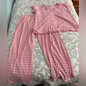 LAKE Pima Long-Short Pajama Set in Coral Stripe